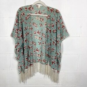 Anthropologie Do Everything In Love Kimono One Size Floral Fringe‎ BoHo Festival